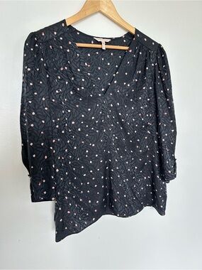 Rebecca Taylor Black Silk Blouse with Pink Dots Size 10 NWOT